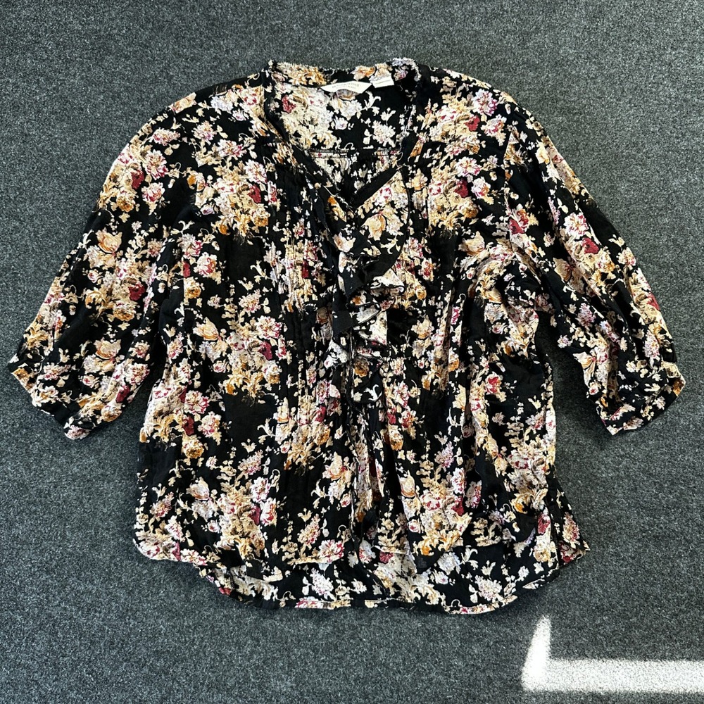 Denim & Supply Ralph Lauren Floral Ruffle Blouse XL Black Pink Cotton Boho Top